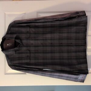 Kuhl Men's Plaid Button-Down Shirt - Gray with Purple and Blue Stripes